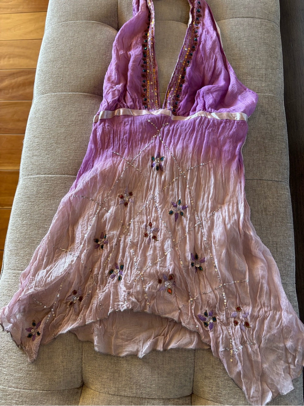 Hale Bob deadstock  Pink to Lilac Ombre Embellished Halter silk  Top NWT